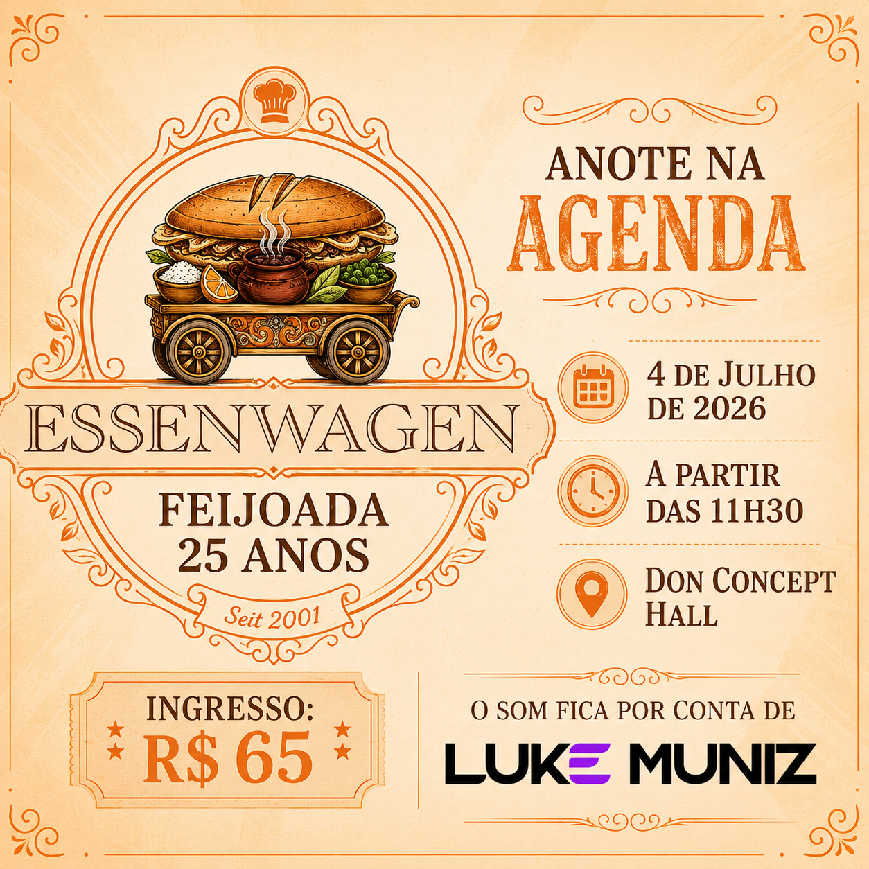 Essenwagen celebra 25 anos com feijoada especial em Blumenau no dia 4 de julho