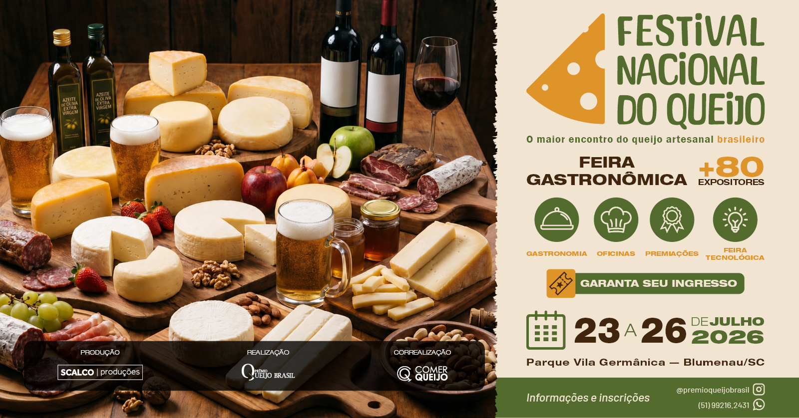 Festival Nacional do Queijo chega a Blumenau com produtores de todo o Brasil e experiências gastronômicas